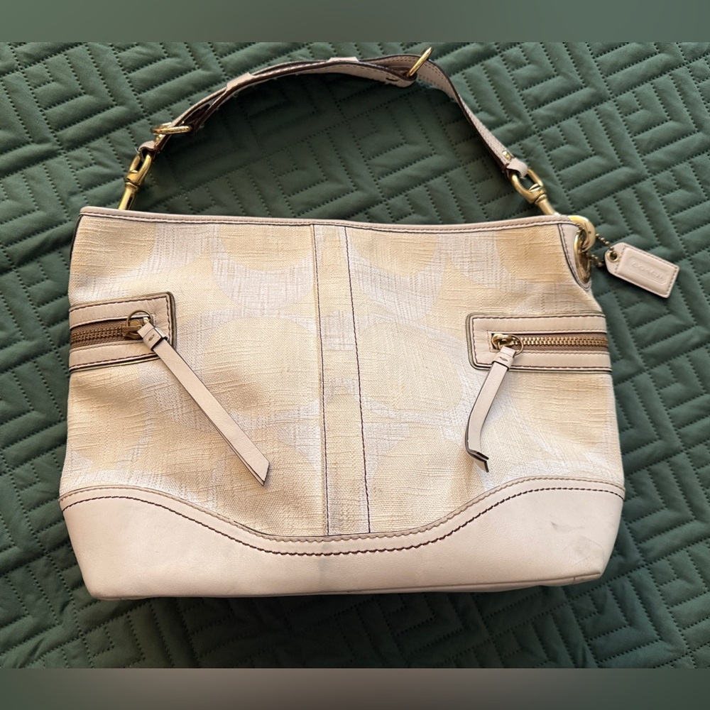 Very Good Condition, Coach Legacy Signature Bone & White Canvas/Leather Handbag